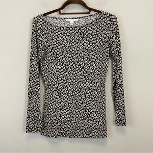Diane Von Furstenberg Black Animal‎ Print Wool-Silk Boatneck Blouse Size Small